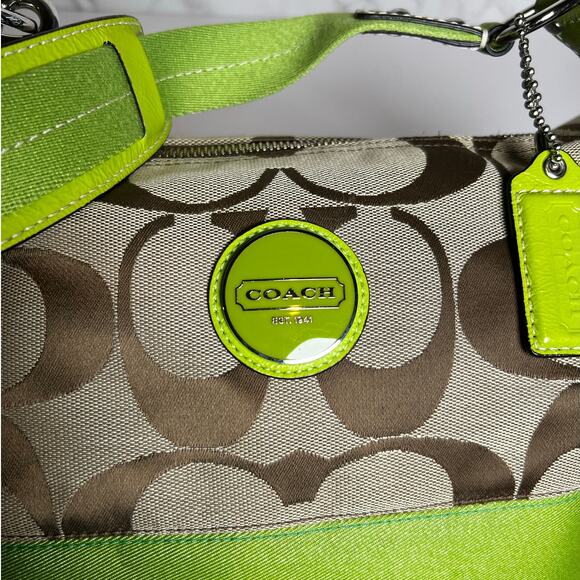 Coach Signature Stripe Khaki and Like Purse - Picture 4 of 13